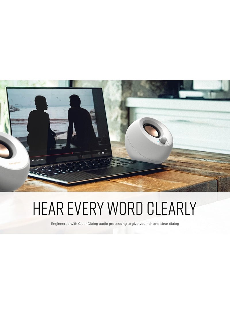 CREATIVE Pebble V3 Minimalist USB-C 2.0 Desk Speaker with Bluetooth 5.0, 8W Sine Wave Power at 16W Peak, USB-A Converter Included (White) - Image 2